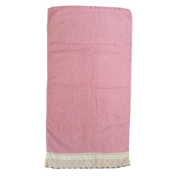 Floral Eyelet Lace Pink Avanti Hand Fingertip Towel Velour Vintage Romantic - Picture 3 of 6